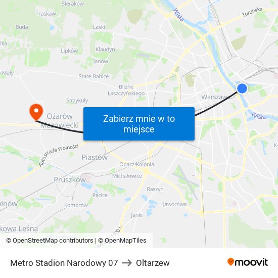 Metro Stadion Narodowy 07 to Oltarzew map