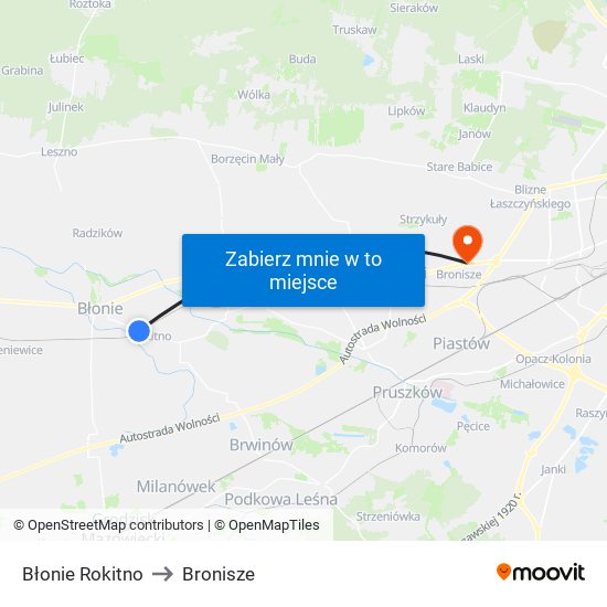 Błonie Rokitno to Bronisze map