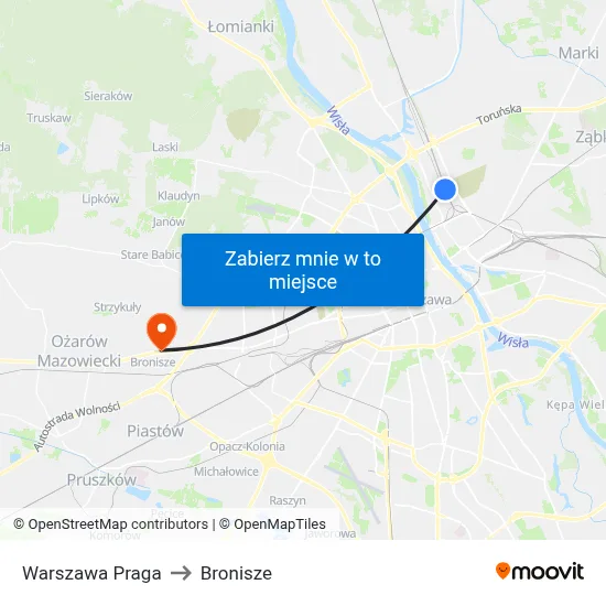Warszawa Praga to Bronisze map
