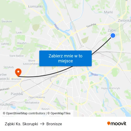Ząbki Ks. Skorupki to Bronisze map