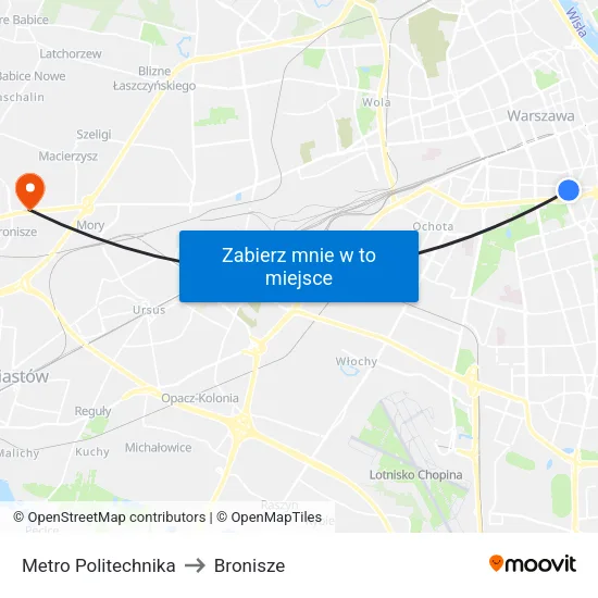 Metro Politechnika to Bronisze map