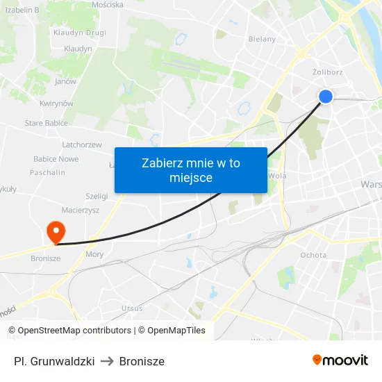 Pl. Grunwaldzki to Bronisze map