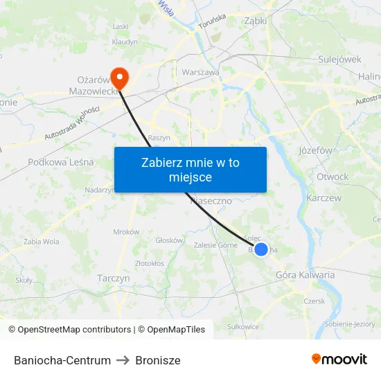 Baniocha - Centrum to Bronisze map