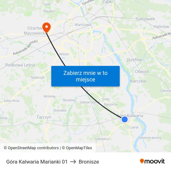 Góra Kalwaria Marianki to Bronisze map