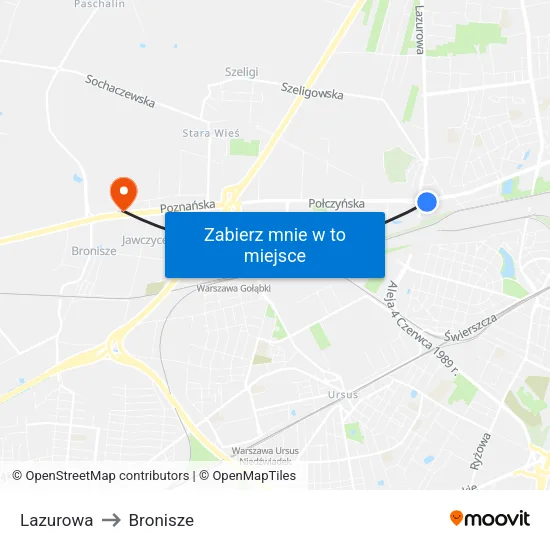 Lazurowa to Bronisze map