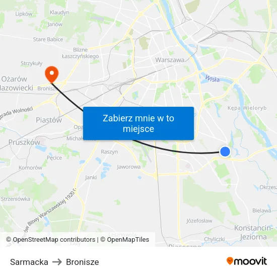 Sarmacka to Bronisze map