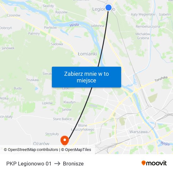 PKP Legionowo to Bronisze map