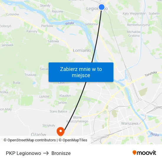 PKP Legionowo to Bronisze map