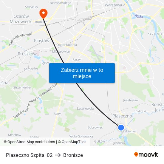 Piaseczno Szpital 02 to Bronisze map