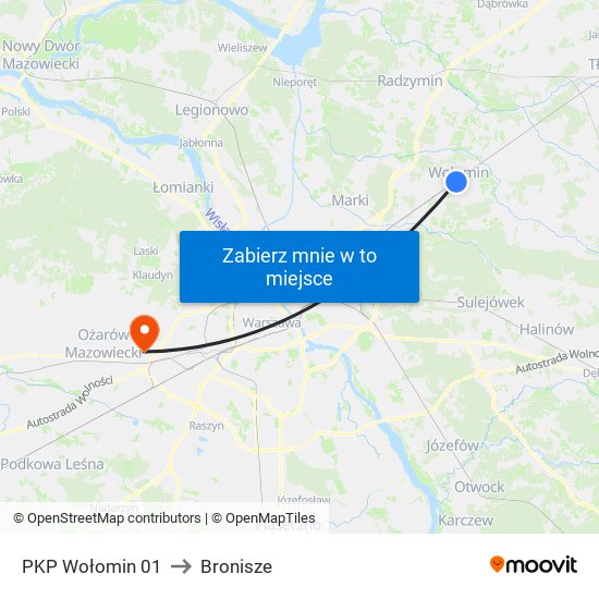 PKP Wołomin 01 to Bronisze map