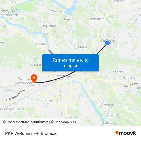 PKP Wołomin to Bronisze map