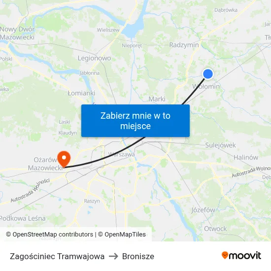 Zagościniec Tramwajowa to Bronisze map