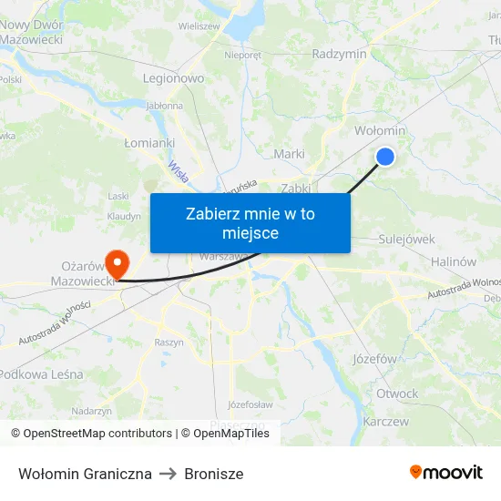 Wołomin Graniczna to Bronisze map