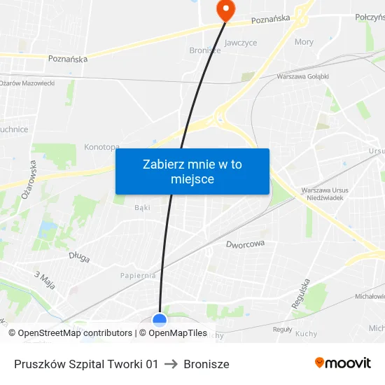 Pruszków Szpital Tworki 01 to Bronisze map