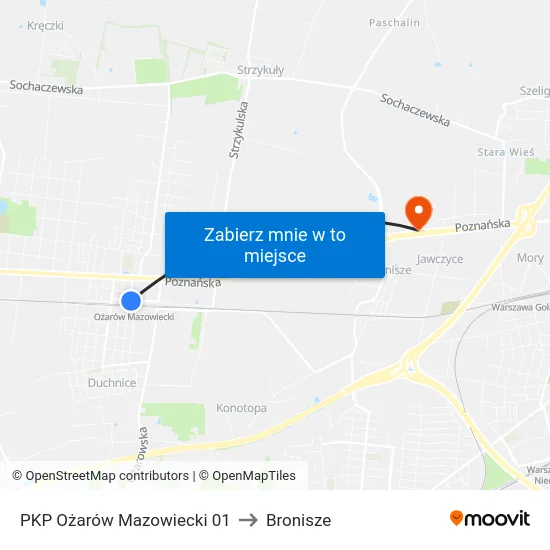 PKP Ożarów Mazowiecki 01 to Bronisze map