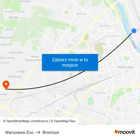 Warszawa Zoo to Bronisze map