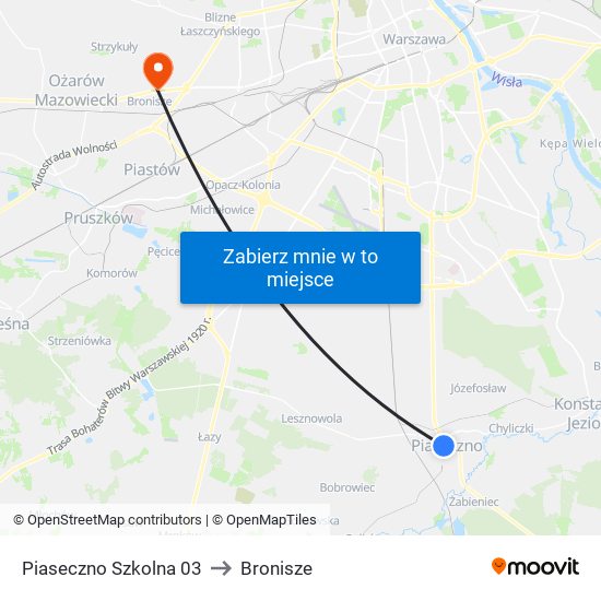 Piaseczno Szkolna to Bronisze map