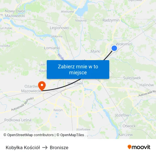Kobyłka Kościół to Bronisze map