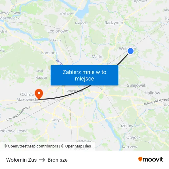 Wołomin Zus to Bronisze map