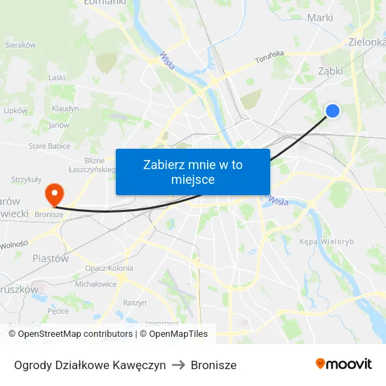 Ogrody Działkowe Kawęczyn to Bronisze map