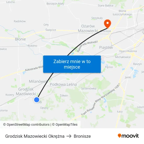 Grodzisk Mazowiecki Okrężna to Bronisze map