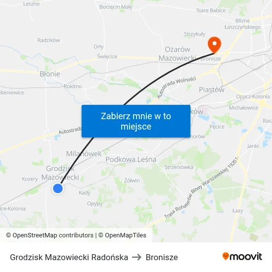 Grodzisk Mazowiecki Radońska to Bronisze map