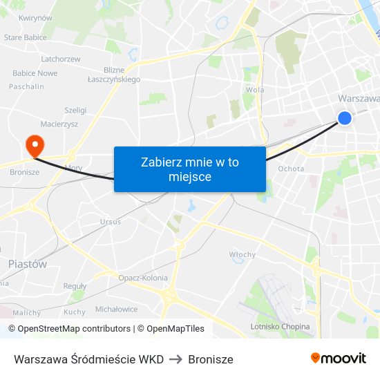 Warszawa Śródmieście WKD to Bronisze map