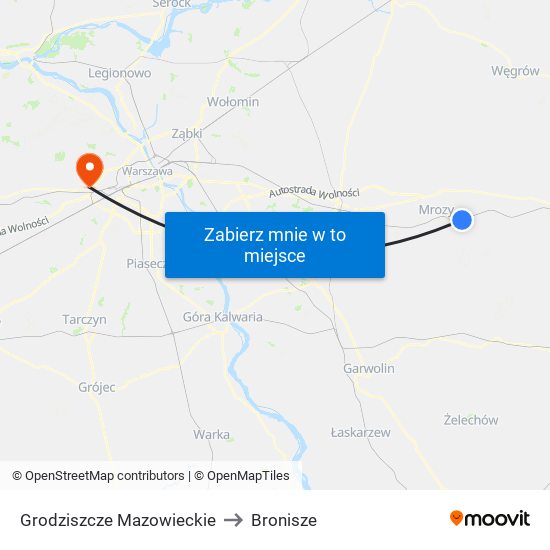 Grodziszcze Mazowieckie to Bronisze map