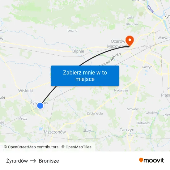Żyrardów to Bronisze map