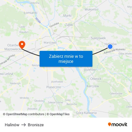 Halinów to Bronisze map