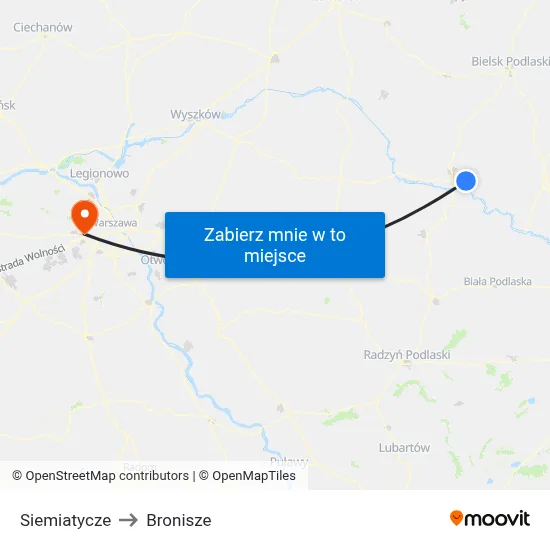 Siemiatycze to Bronisze map
