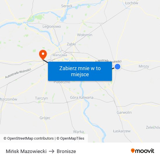 Mińsk Mazowiecki to Bronisze map