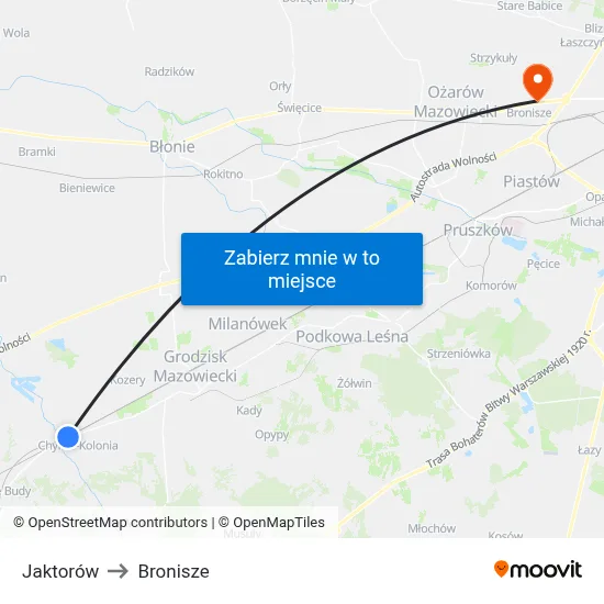 Jaktorów to Bronisze map