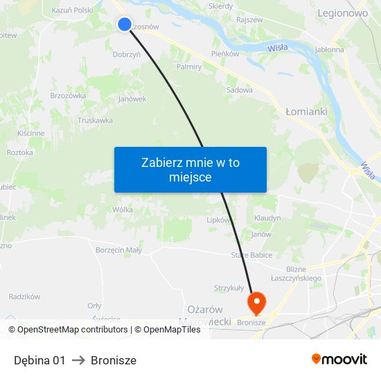 Dębina 01 to Bronisze map