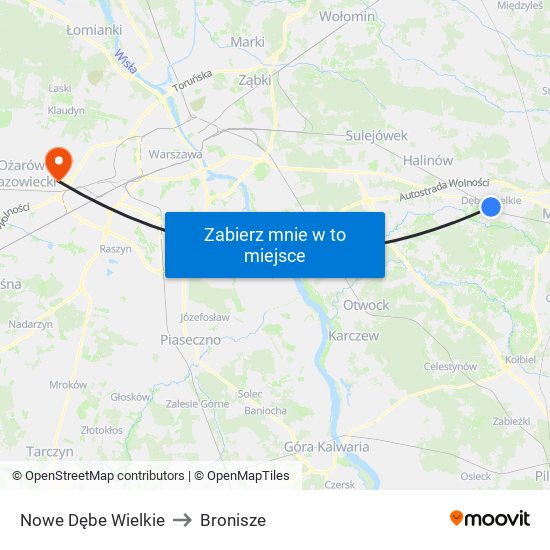 Nowe Dębe Wielkie to Bronisze map