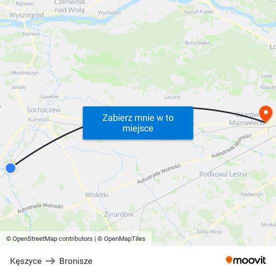 Kęszyce to Bronisze map