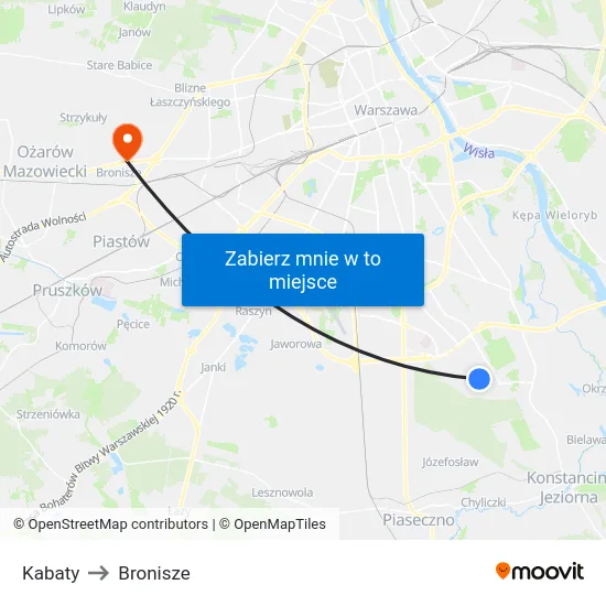 Kabaty to Bronisze map
