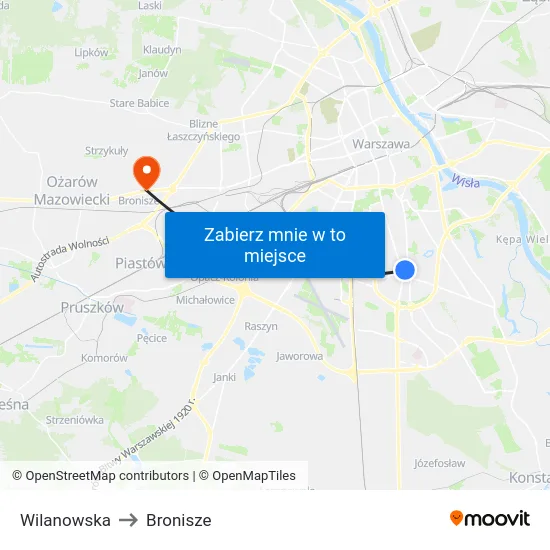Wilanowska to Bronisze map