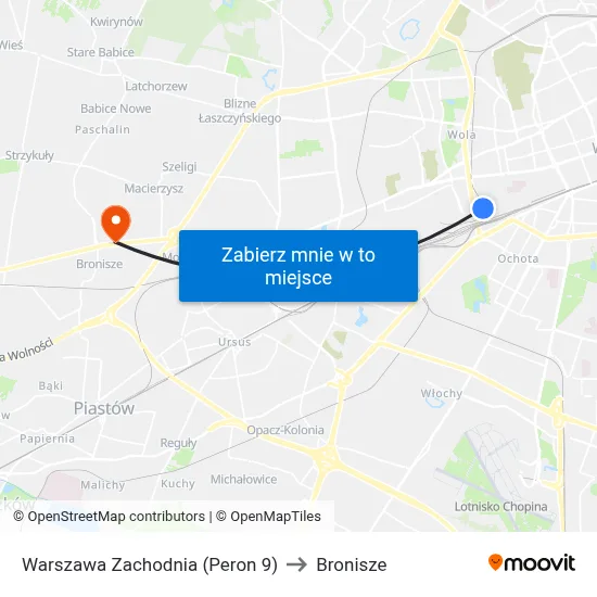Warszawa Zachodnia (Peron 9) to Bronisze map