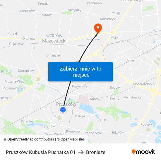 Pruszków Kubusia Puchatka 01 to Bronisze map