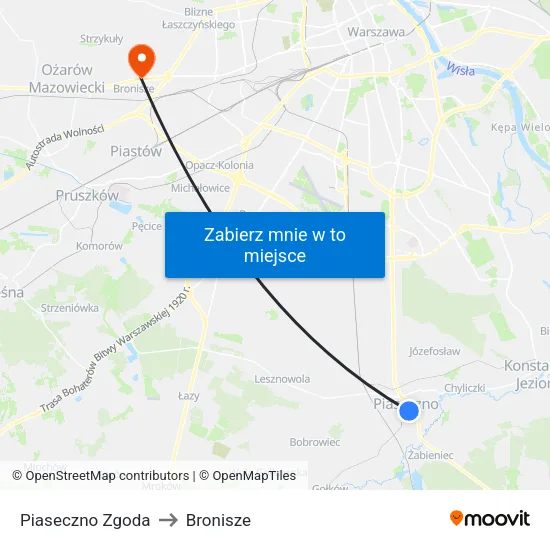 Piaseczno Zgoda to Bronisze map