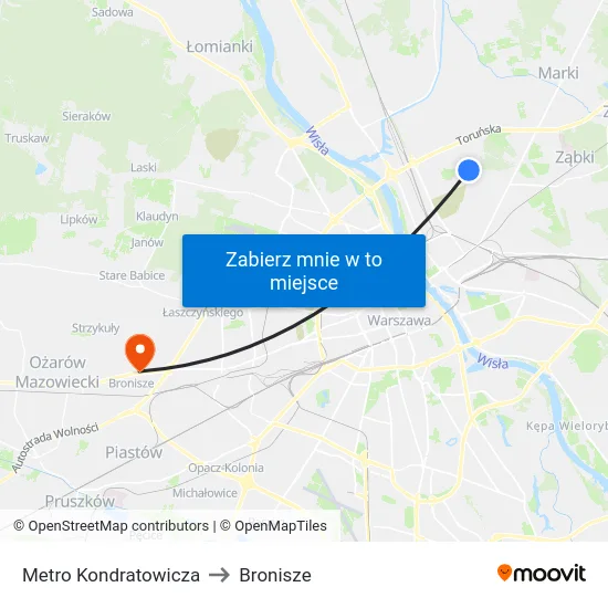 Metro Kondratowicza to Bronisze map