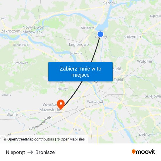 Nieporęt to Bronisze map