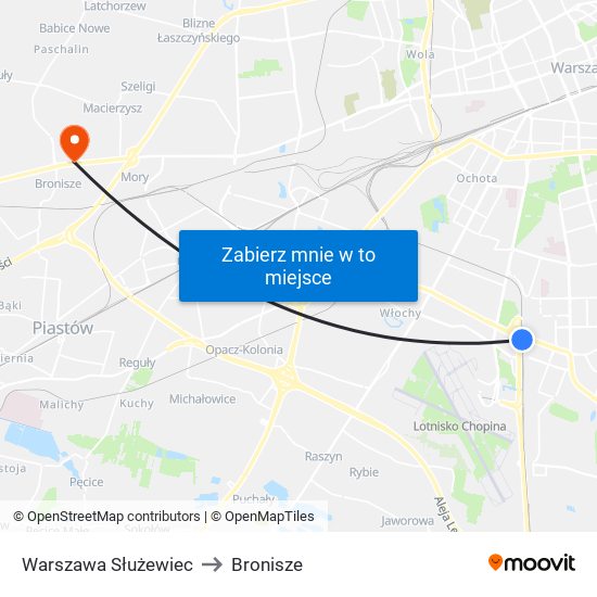 Warszawa Służewiec to Bronisze map