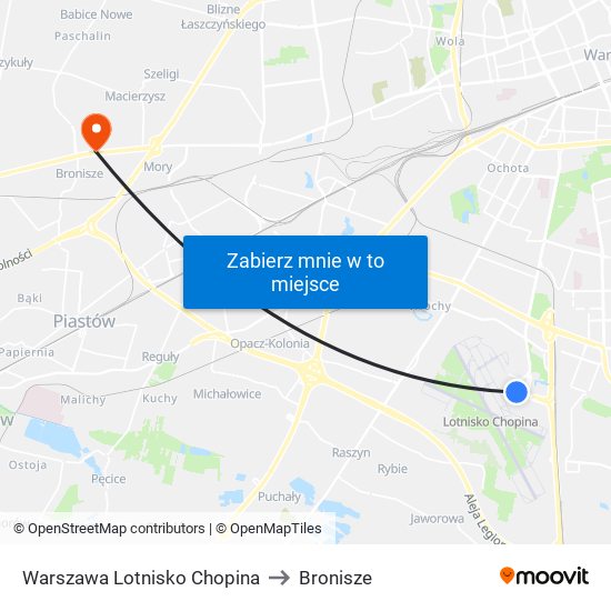 Warszawa Lotnisko Chopina to Bronisze map