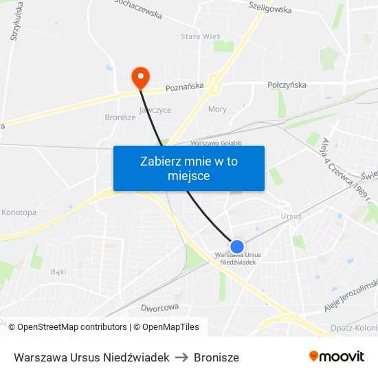 Warszawa Ursus Niedźwiadek to Bronisze map