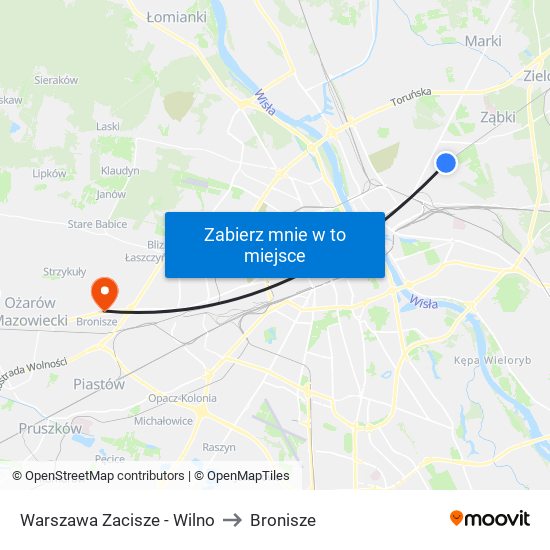 Warszawa Zacisze - Wilno to Bronisze map