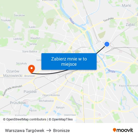 Warszawa Targówek to Bronisze map