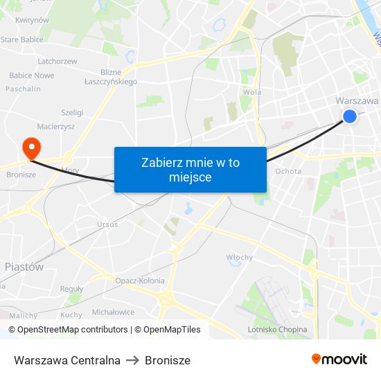 Warszawa Centralna to Bronisze map
