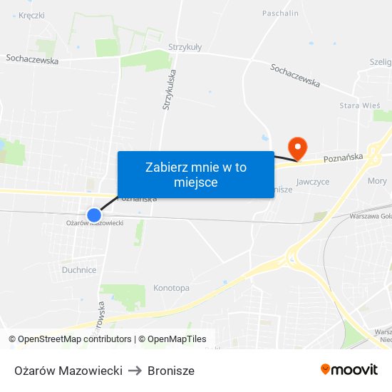 Ożarów Mazowiecki to Bronisze map